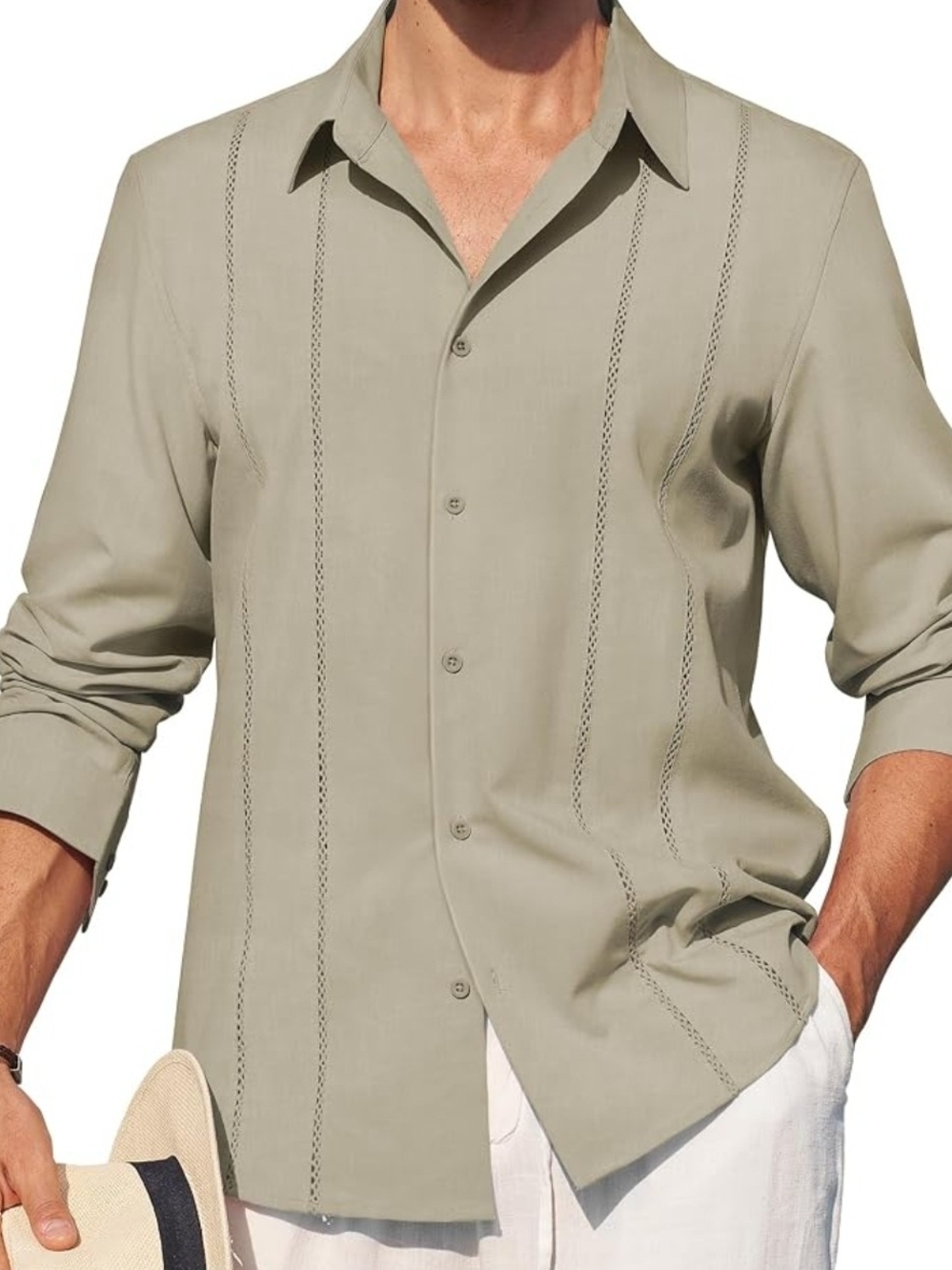Alimens & Gentle Mens Cuban Guayabera Shirt Button Down Long Sleeve Summer Beach